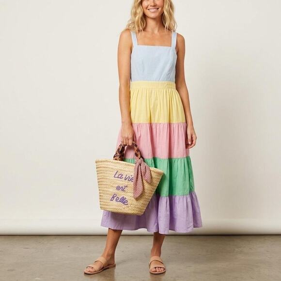 English Factory Dresses & Skirts - English Factory Pastel Colorblock Tiered Midi Dress Size S Spring Cottagecore